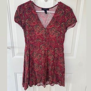 Forever 21 Red Floral Paisley Skater Dress